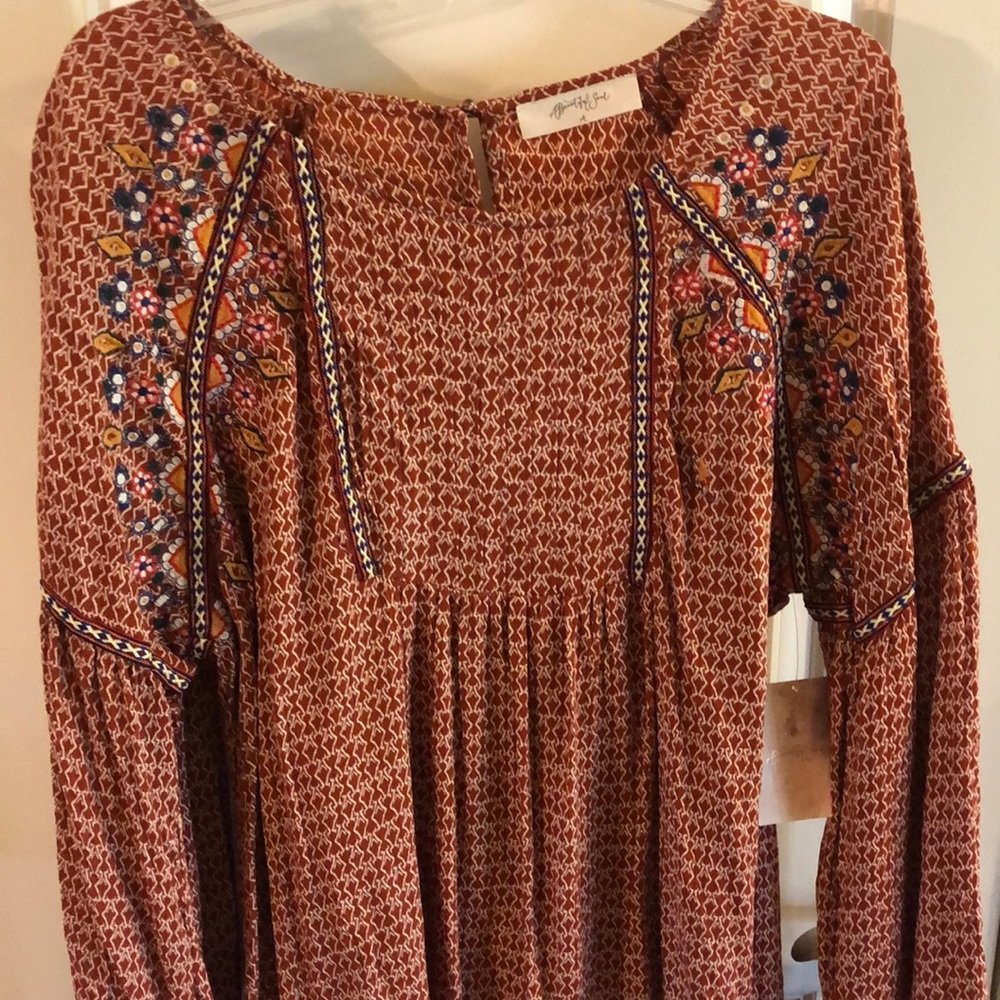 Burnt orange boho embroidered blouse